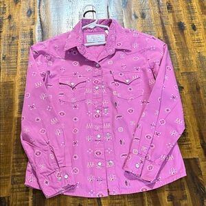 Pink Patterned Pearl Snap Western Panhandle Shirt Little girls L